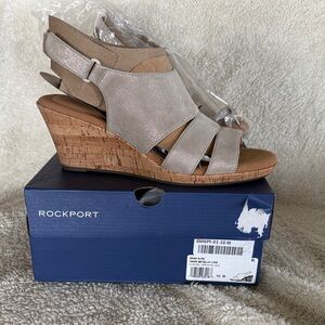 Rockport Women's Beige and Brown Wedge Sandals